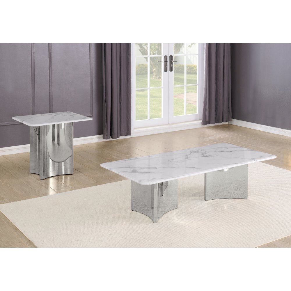 2pc White Marble Top Coffee Table Set. Picture 2
