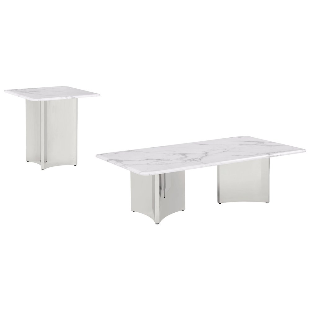 2pc White Marble Top Coffee Table Set. Picture 1