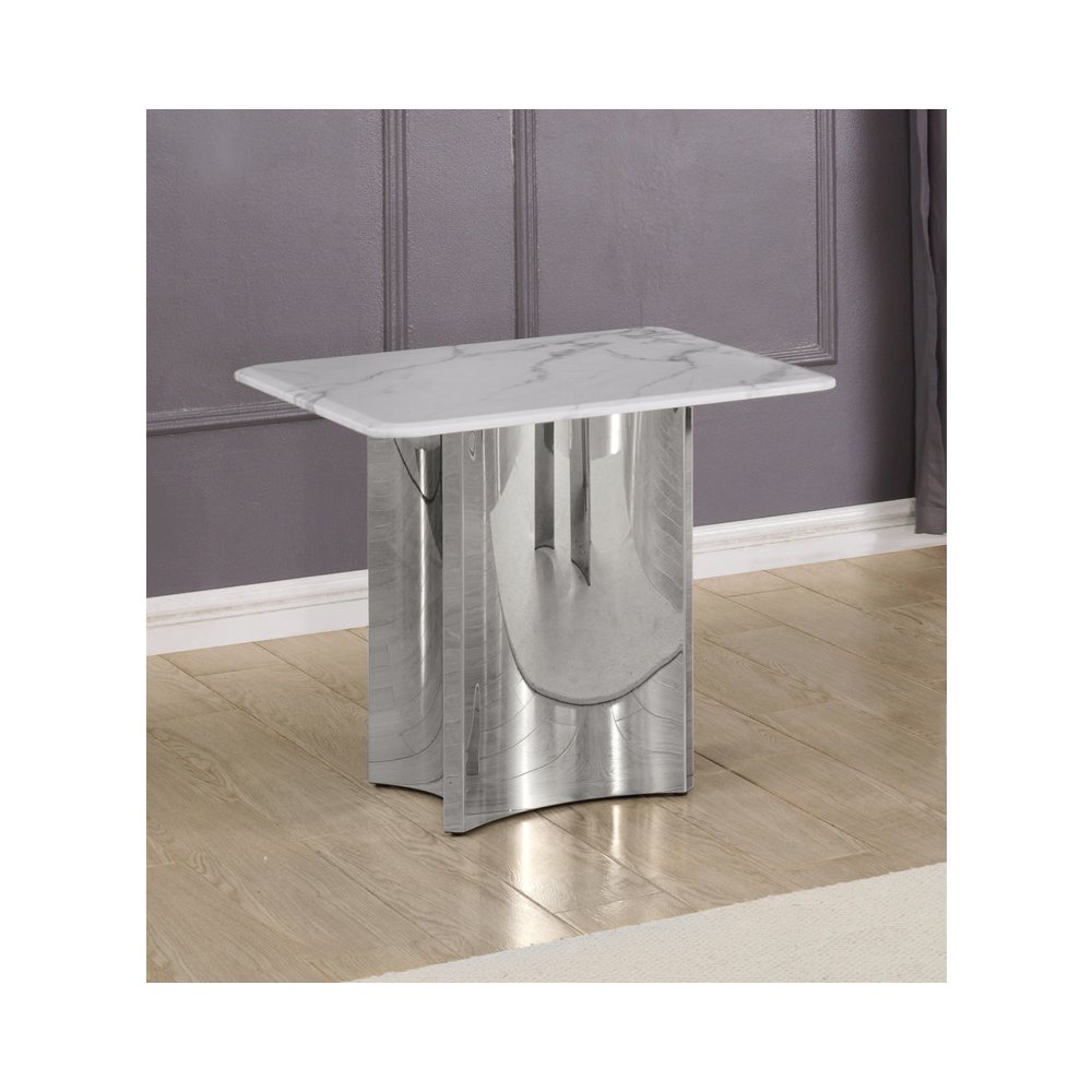 Square White Marble End Table with Silver Base. Picture 2