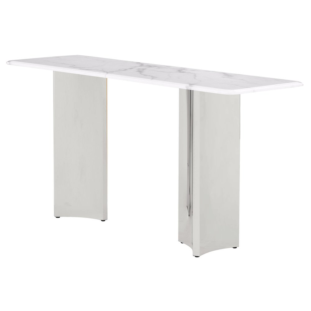 Rectangle White Marble Console Table with Silver Base. Picture 1