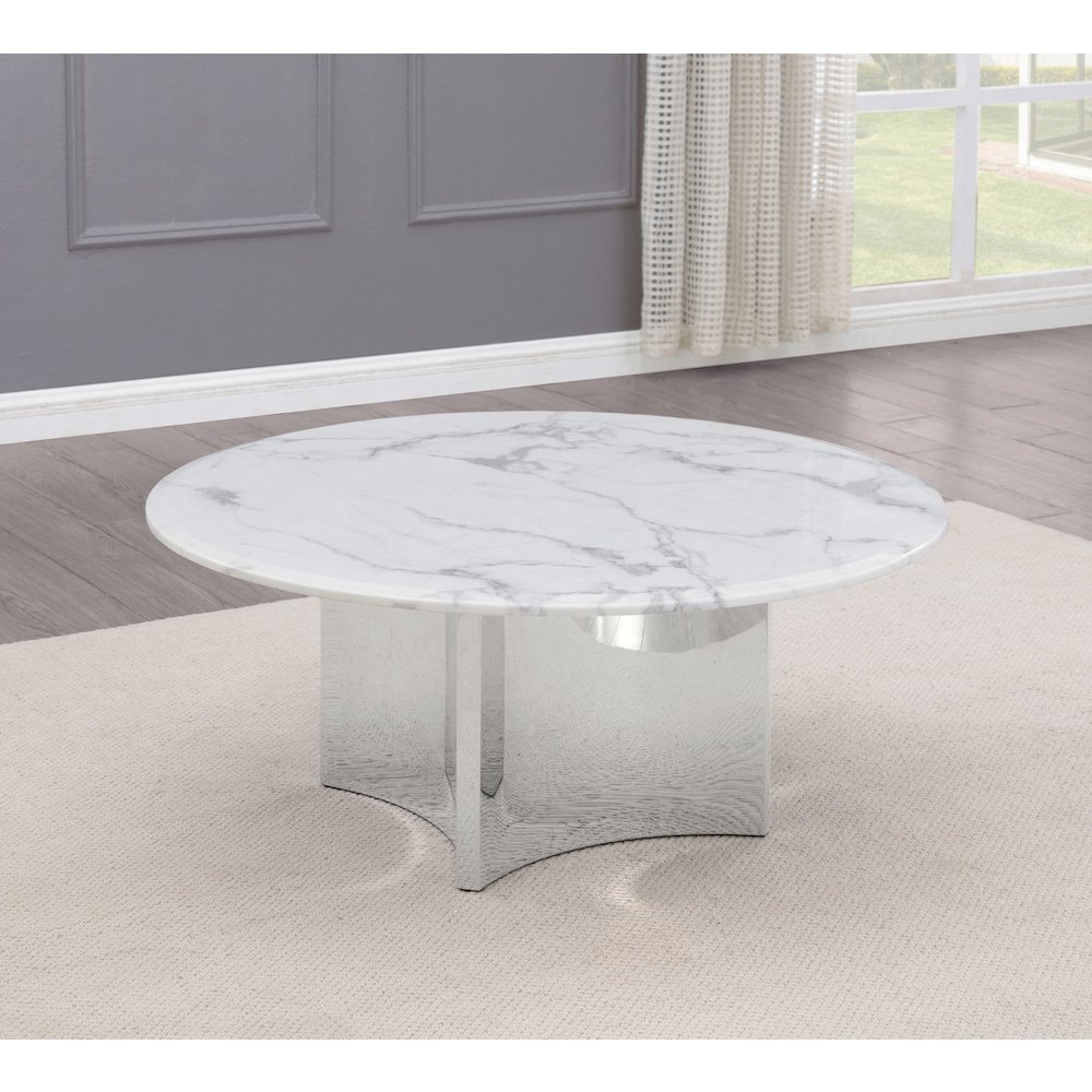 Circle Coffee White Marble Table Top. Picture 2