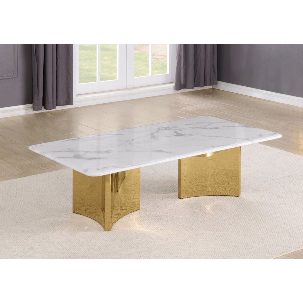 Rectangle White Marble Coffee Table with Gold Base. Picture 2