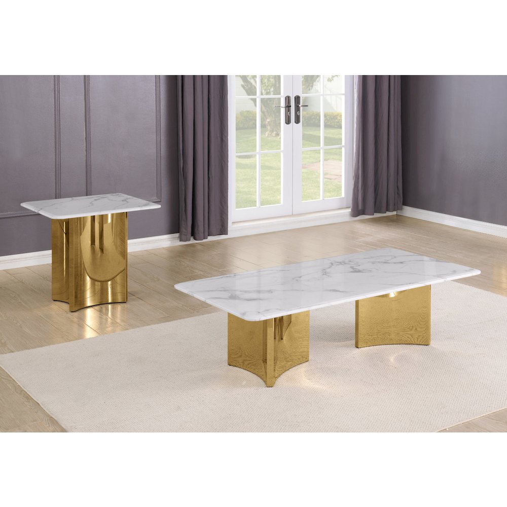 2pc White Marble Top Coffee Table Set. Picture 2
