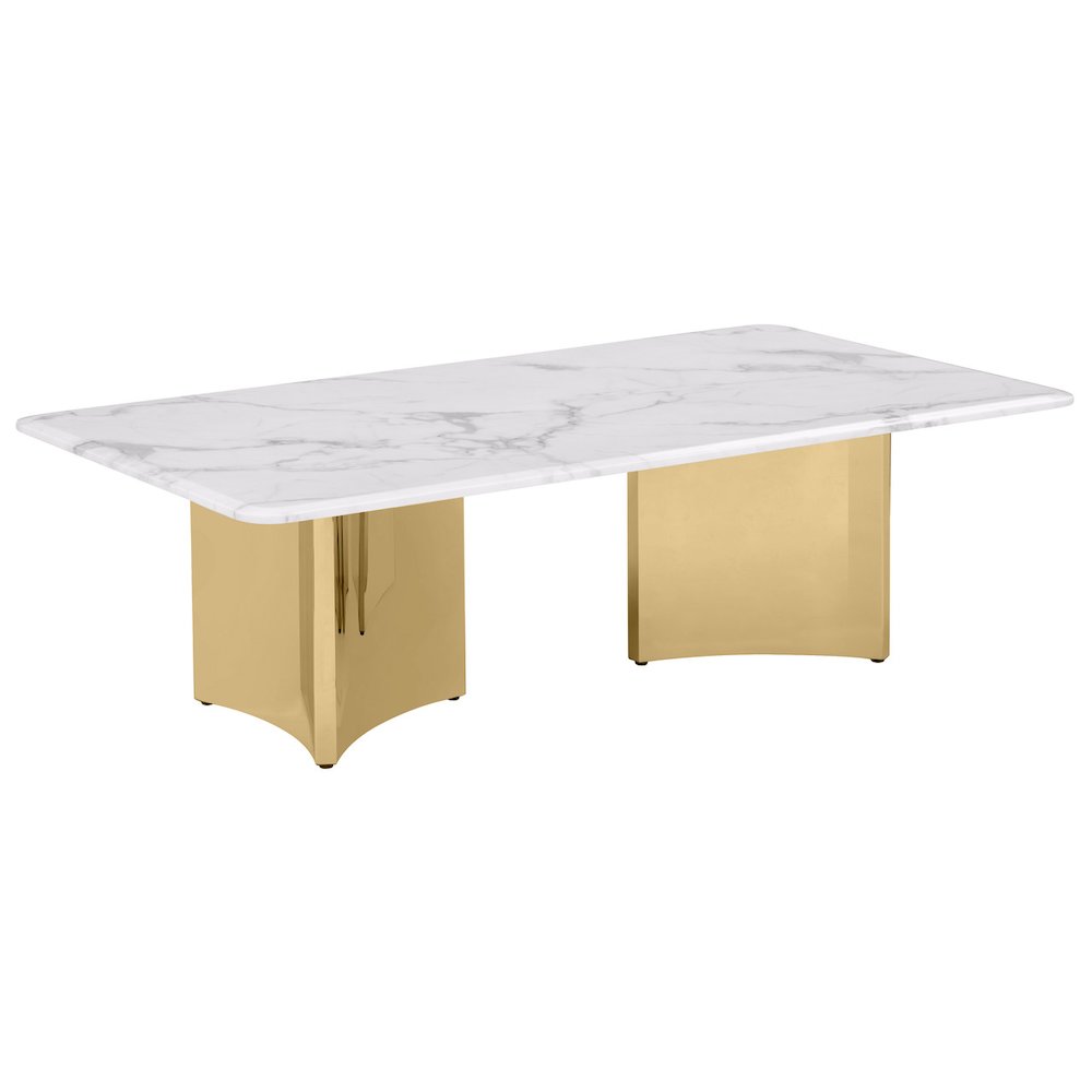 Rectangle White Marble Coffee Table with Gold Base. Picture 1