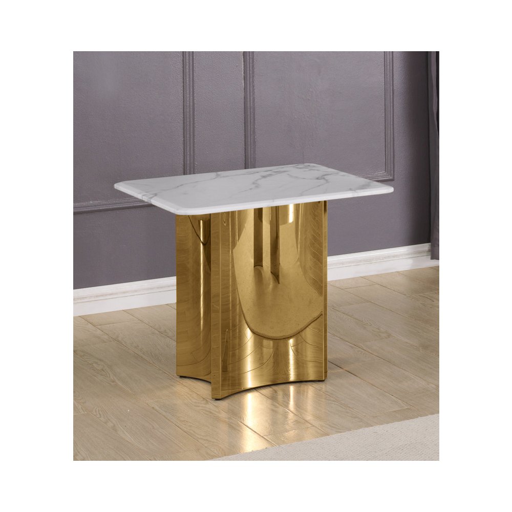 Square White Marble End Table with Gold Base. Picture 2