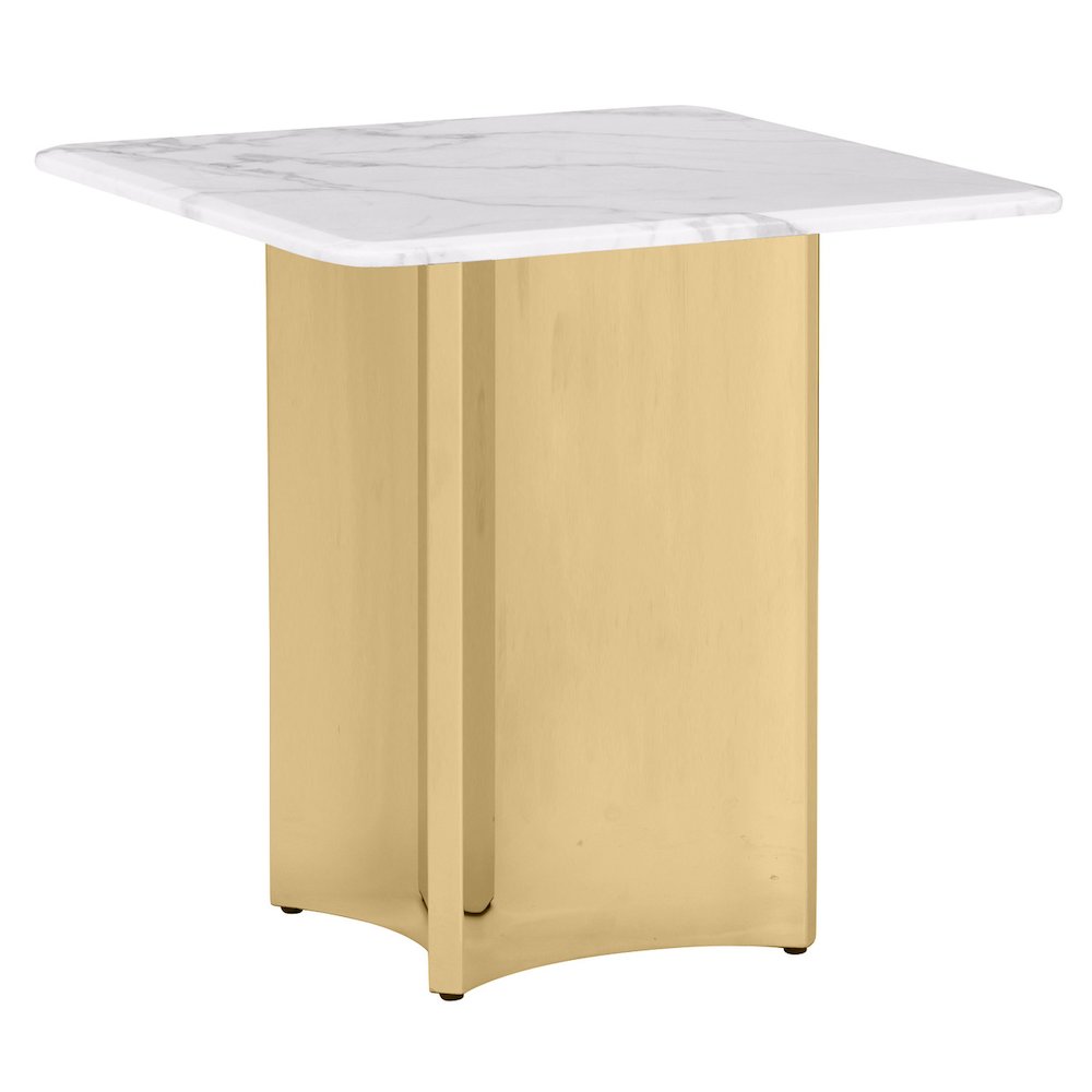 Square White Marble End Table with Gold Base. Picture 1