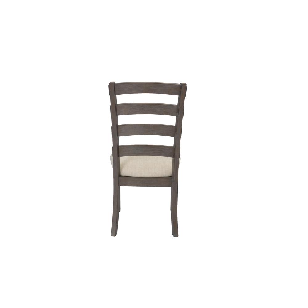 7 Piece Dining Set Extendable w/18"Center Leaf Extension & 6 Ladder-Back Chairs in Beige Linen. Picture 6