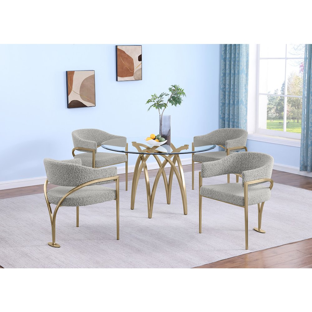 5Pc Round 48X48 Dining Set With 4 Rich Gray Boucle Chairs. Picture 7