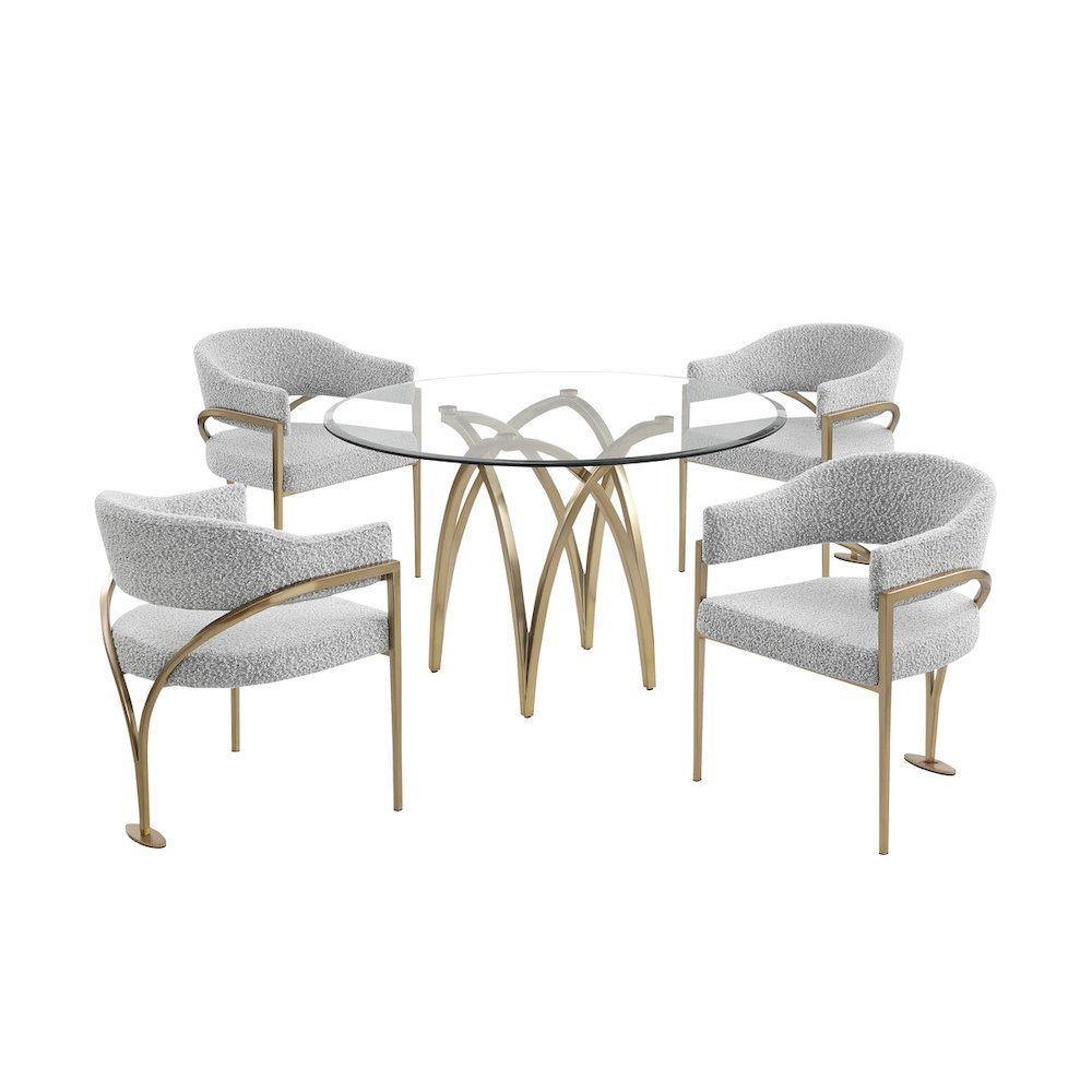 5Pc Round 48X48 Dining Set With 4 Rich Gray Boucle Chairs. Picture 1