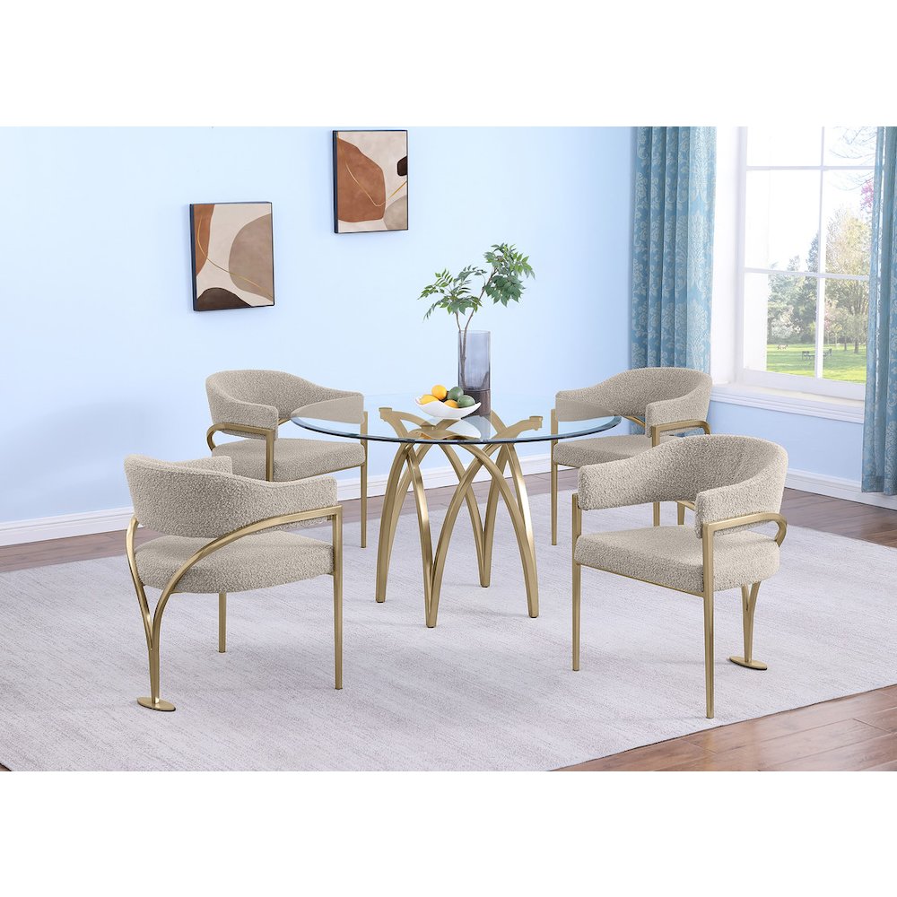 5Pc Round 48X48 Dining Set With 4 Gray Boucle Chairs. Picture 7