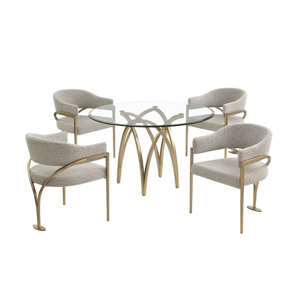 5Pc Round 48X48 Dining Set With 4 Gray Boucle Chairs. Picture 1
