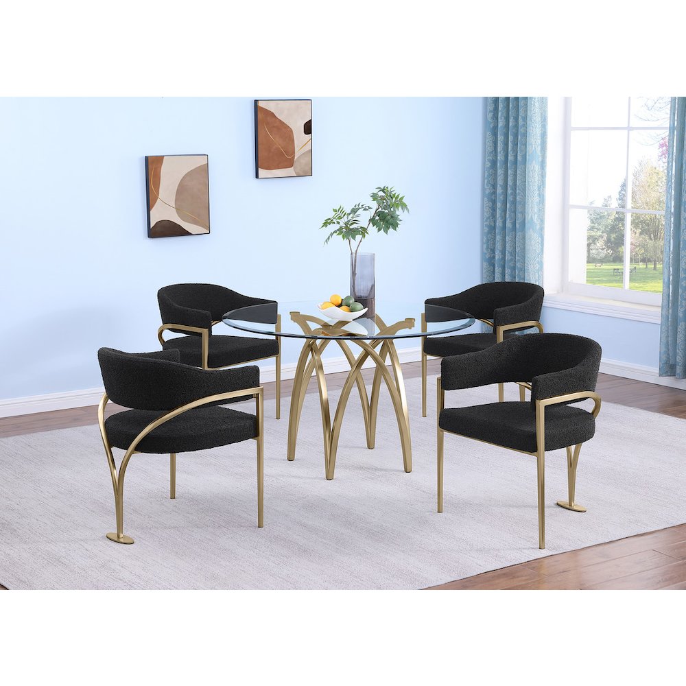5Pc Round 48X48 Dining Set With 4 Black Boucle Chairs. Picture 7