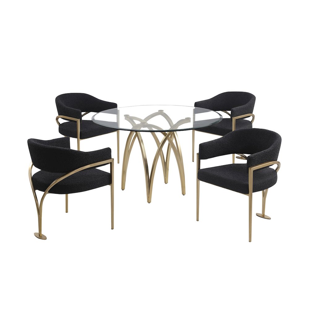 5Pc Round 48X48 Dining Set With 4 Black Boucle Chairs. Picture 1