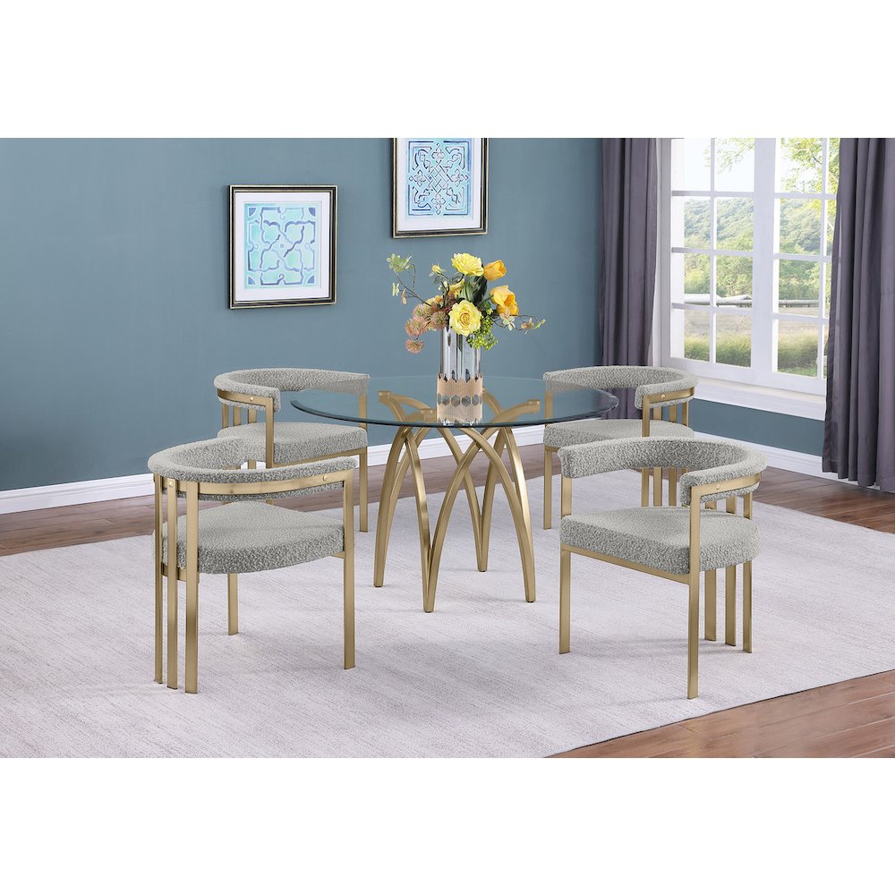 5Pc Round 48X48 Dining Set With 4 Rich Gray Boucle Chairs. Picture 7
