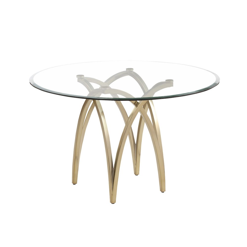 Round 48X48 Tempered Glass Dining Table With Matte Gold Base. Picture 1
