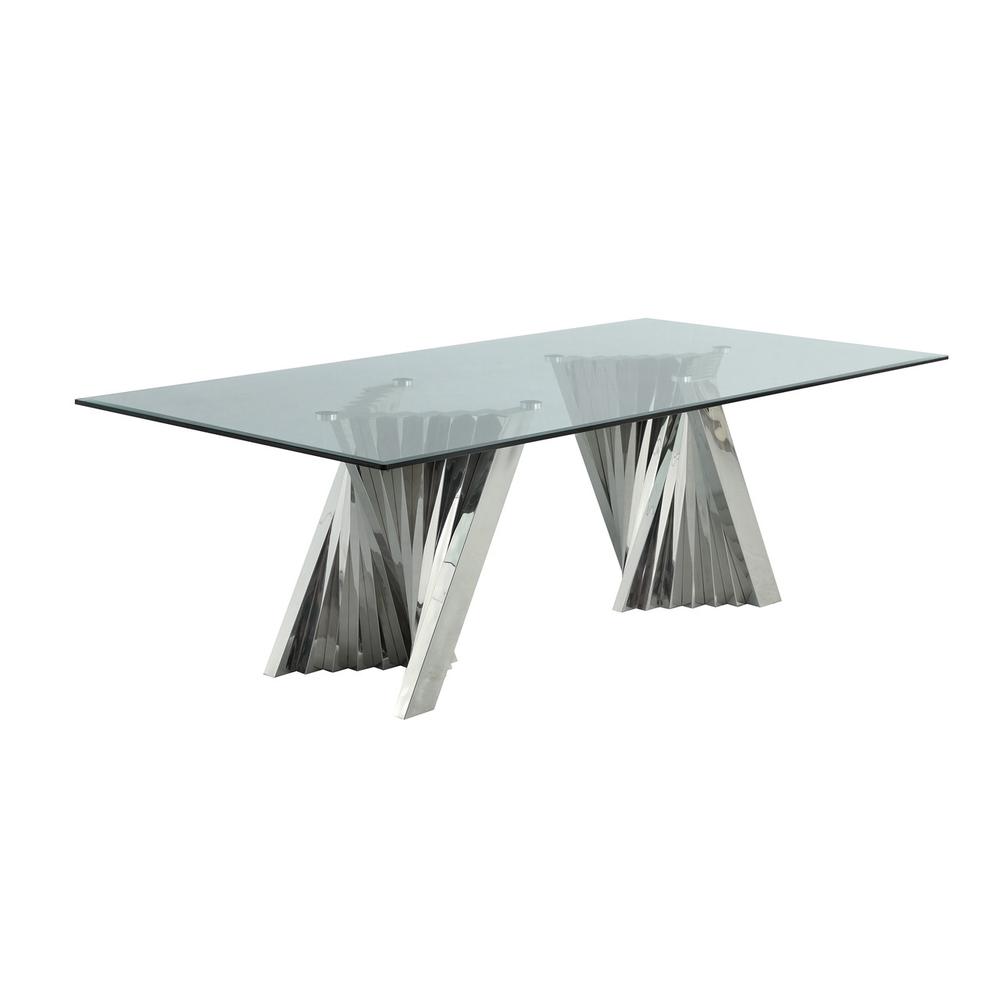 Classic 94" Silver Glass Dining Table with Spiral Base. Picture 1