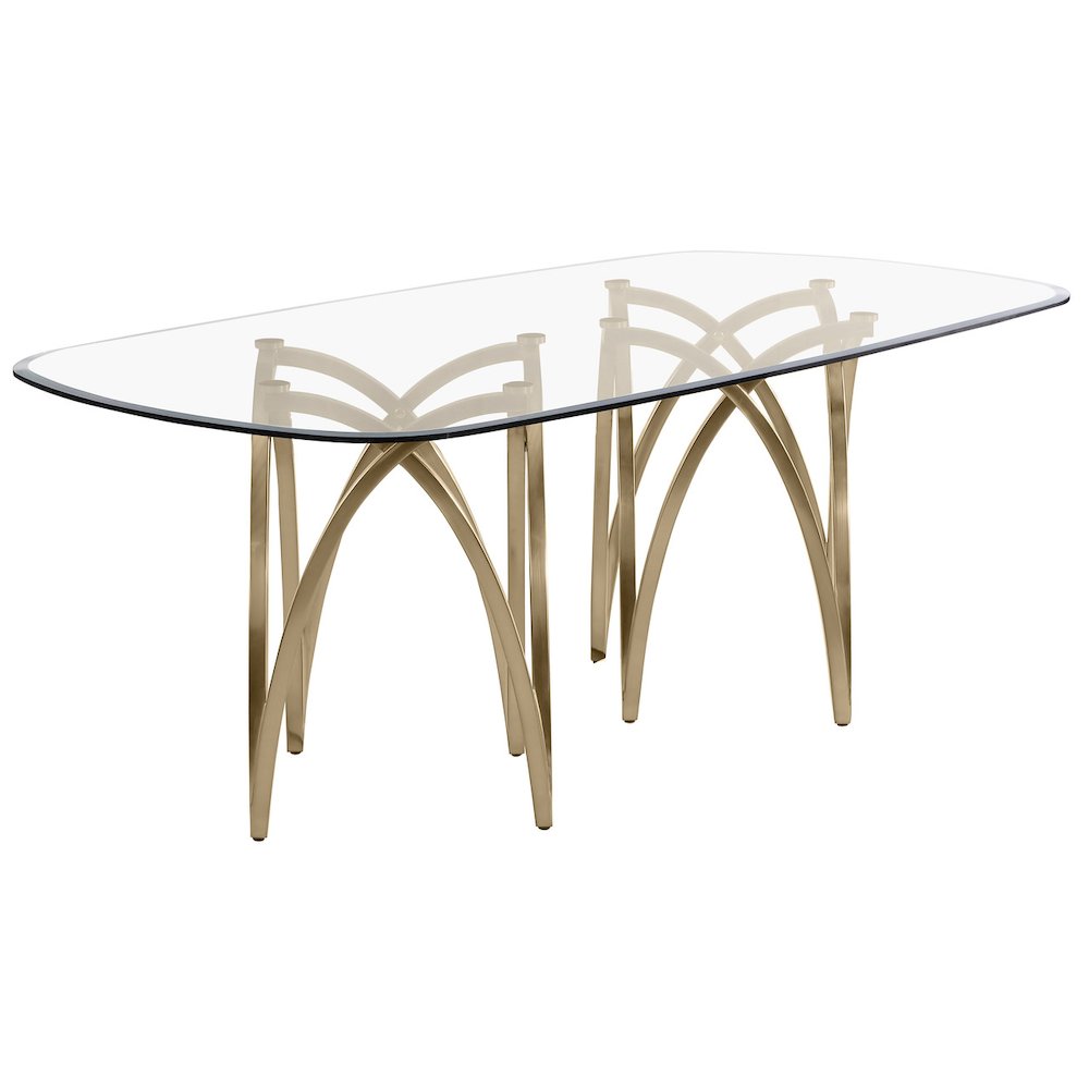 Small Clear Tempered Glass Dining Table A Gold Brushed Matte Chrome-Plated Base. Picture 1