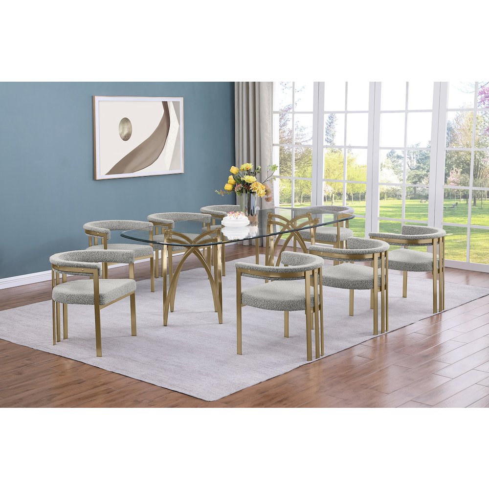 9Pc Tempered Glass Dining Table Set With 8 Rich Gray With Matte Gold Side Chairs. Picture 2