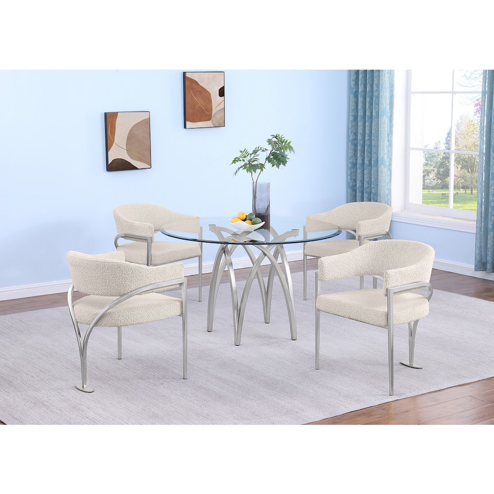 5Pc Round 48X48 Dining Set With 4 Cream Boucle Chairs. Picture 7