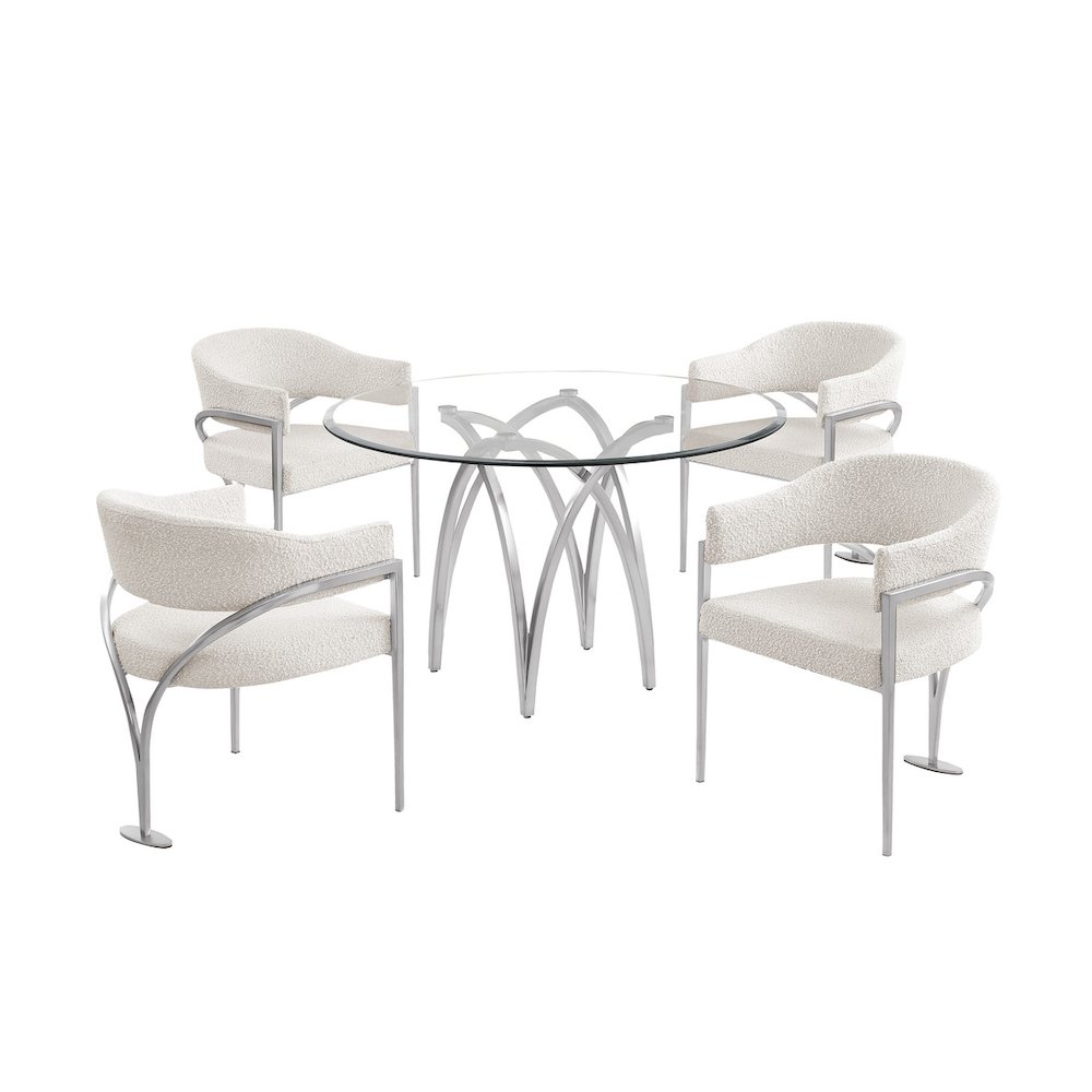 5Pc Round 48X48 Dining Set With 4 Cream Boucle Chairs. Picture 1