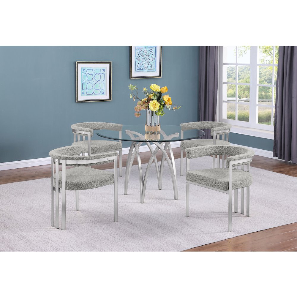 5Pc Round 48X48 Dining Set With 4 Rich Gray Boucle Chairs. Picture 7