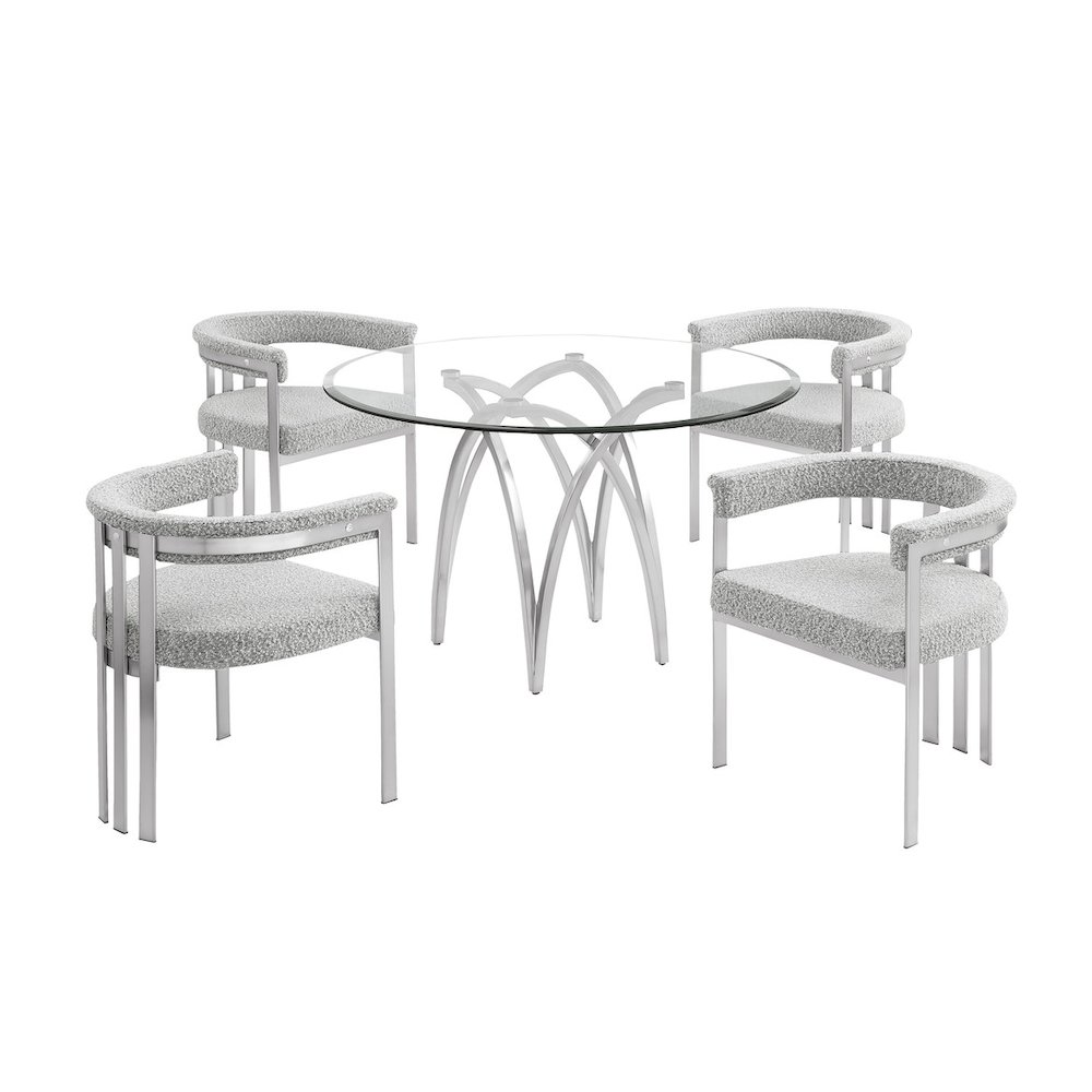 5Pc Round 48X48 Dining Set With 4 Rich Gray Boucle Chairs. Picture 1