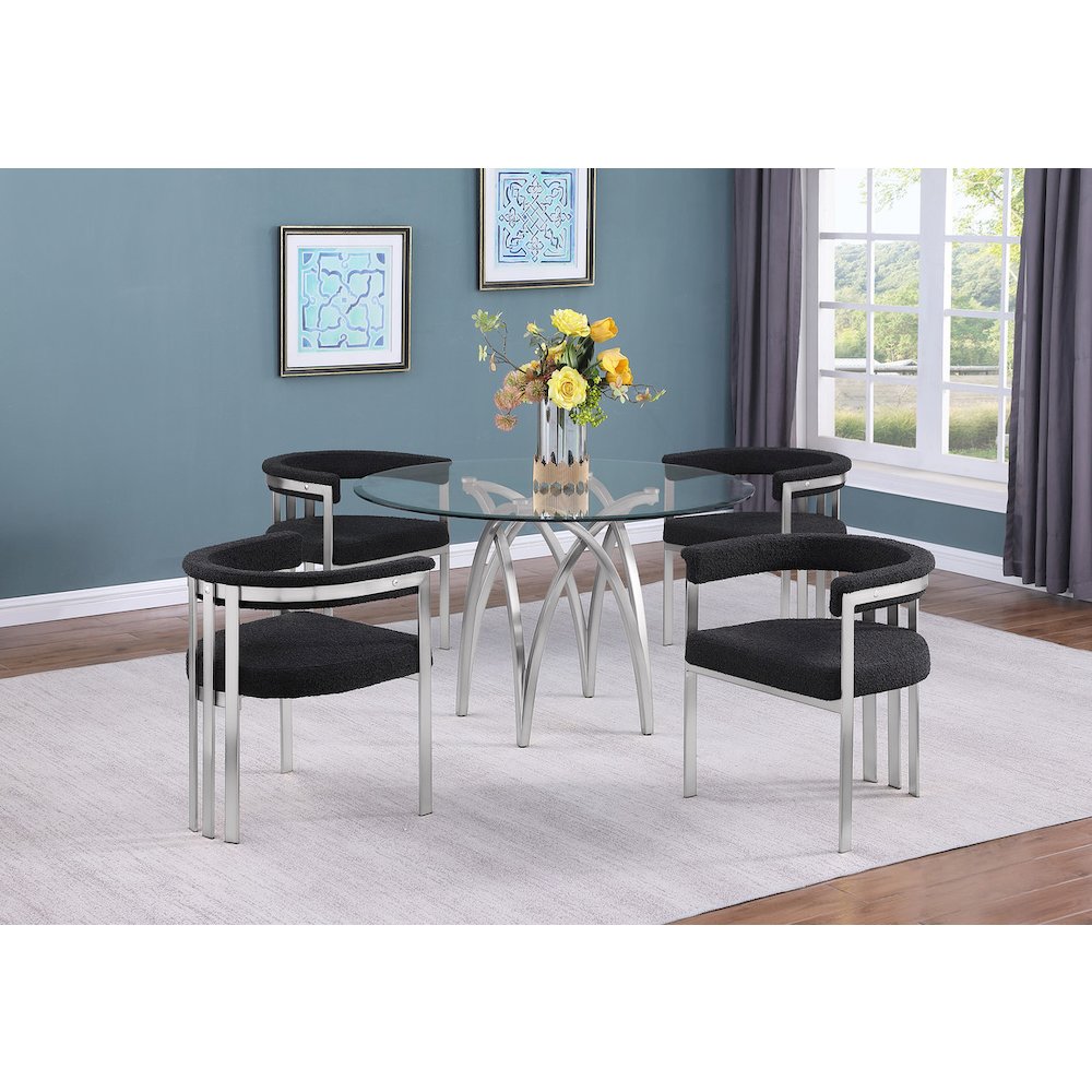 5Pc Round 48X48 Dining Set With 4 Black Boucle Chairs. Picture 7