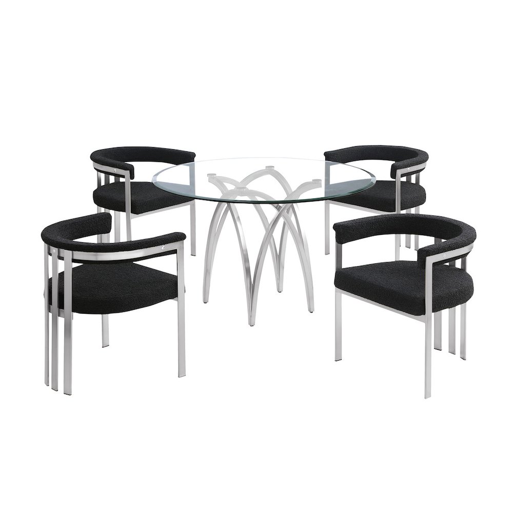 5Pc Round 48X48 Dining Set With 4 Black Boucle Chairs. Picture 1