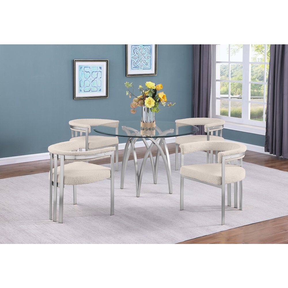 5Pc Round 48X48 Dining Set With 4 Cream Boucle Chairs. Picture 7