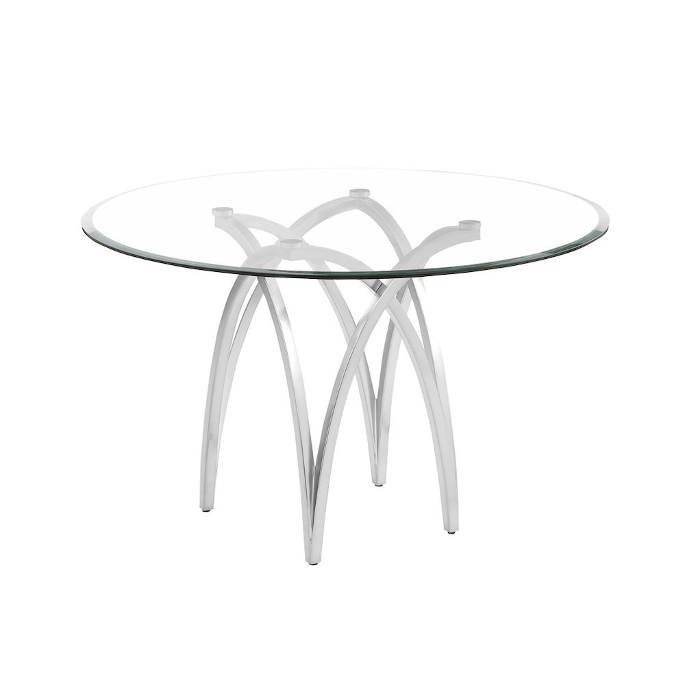 Round 48X48 Tempered Glass Dining Table With Matte Gold Base. Picture 1