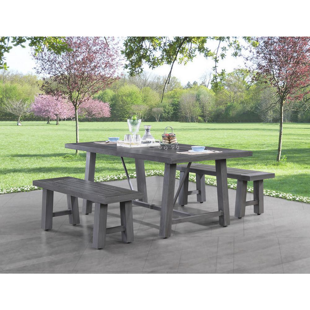 3-piece outdoor picnic dining set in Grey (1 table + 2 bench). Picture 3