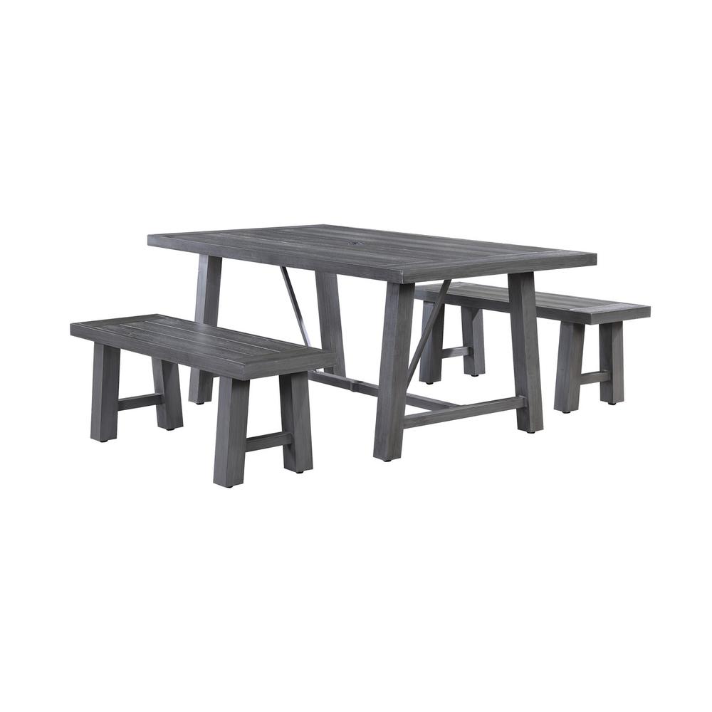 3-piece outdoor picnic dining set in Grey (1 table + 2 bench). Picture 1