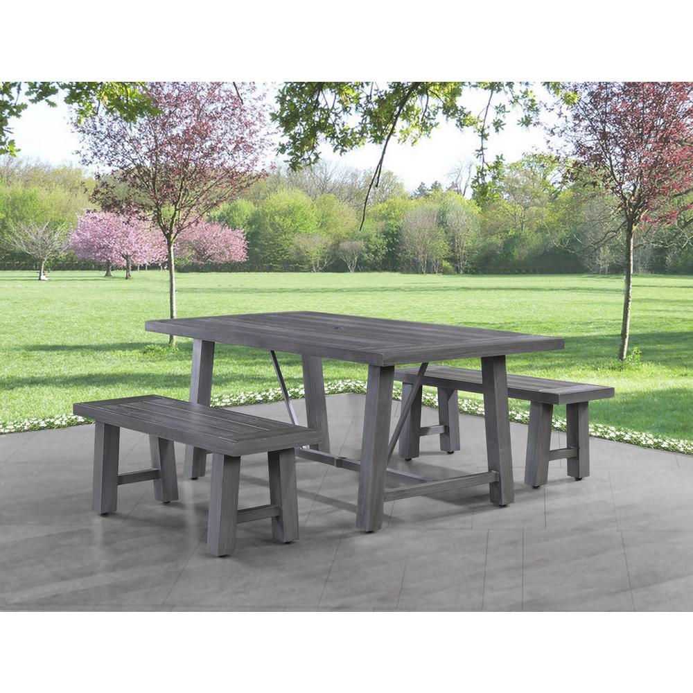 3-piece outdoor picnic dining set in Grey (1 table + 2 bench). Picture 2