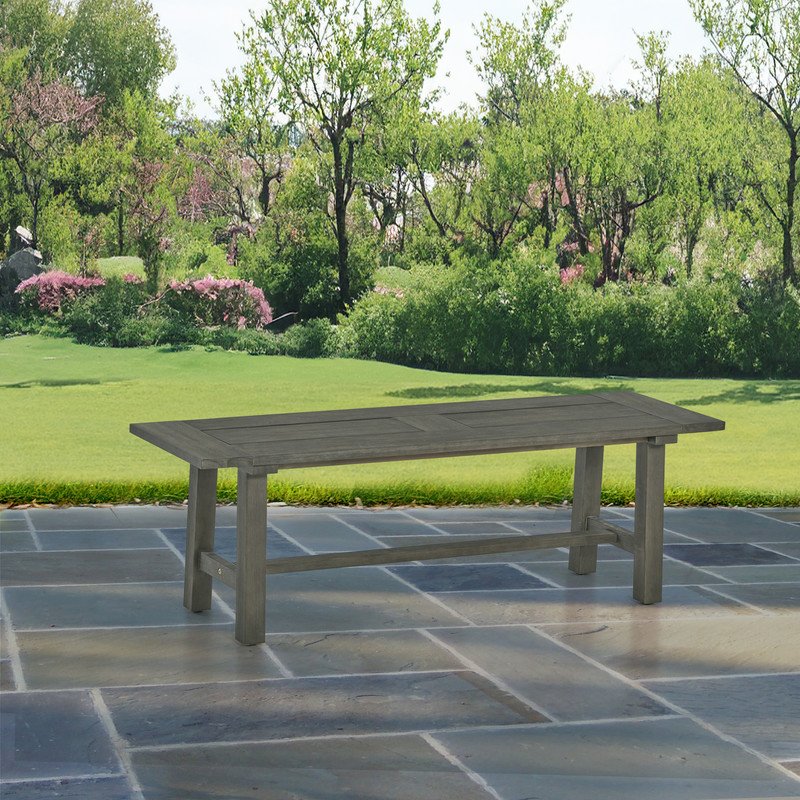 Rustic Outdoor Patio bench - Gray acacia wood frame. Picture 2