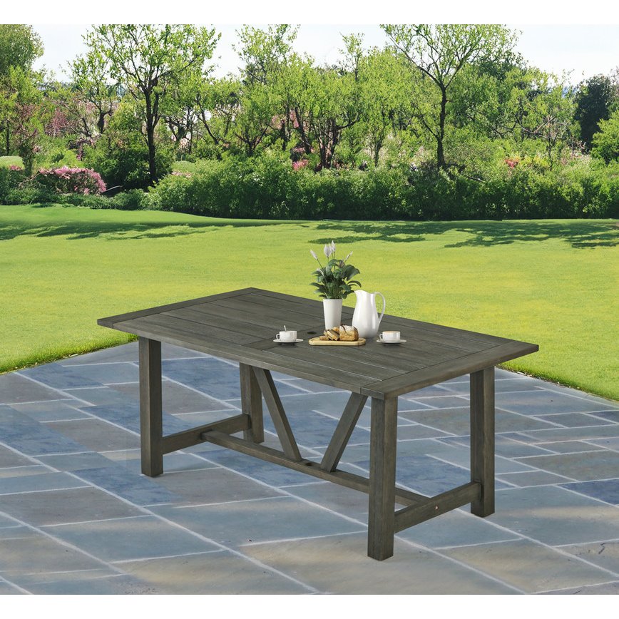 Outdoor Patio Dining Table - Rectangular Gray Acacia Wood Frame Table. Picture 2
