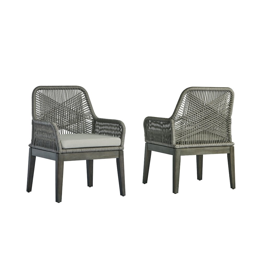 Outdoor Patio Dining Chairs (Set of 2) - Gray Acacia Wood Frame, Rope Design. Picture 1
