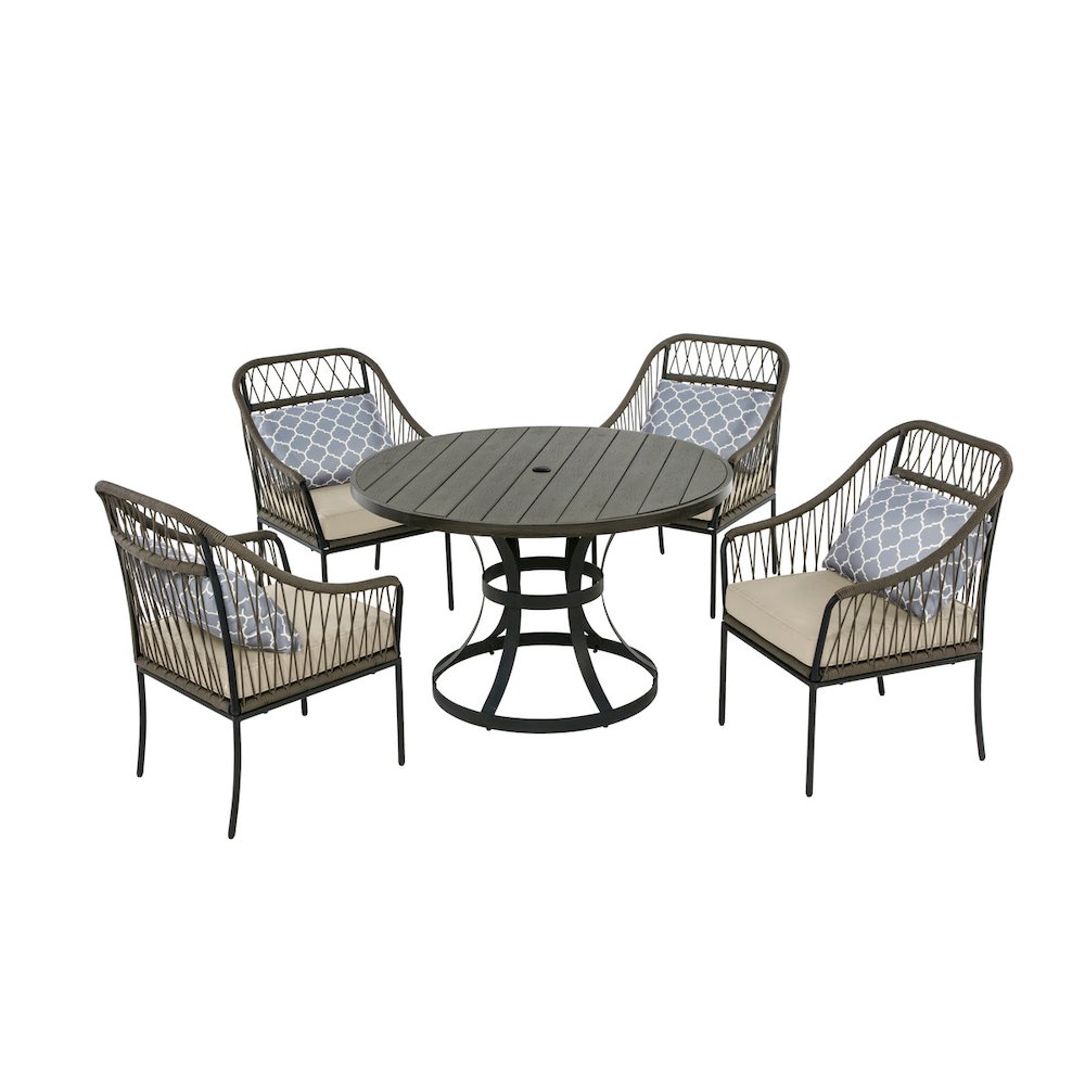 5pc patio dining set in gray with cushioned seats. Picture 1