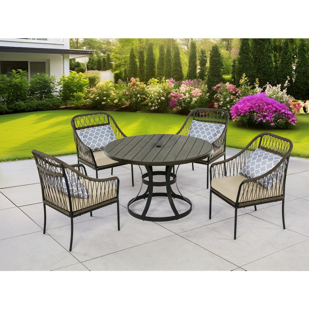 5pc patio dining set in gray with cushioned seats. Picture 6