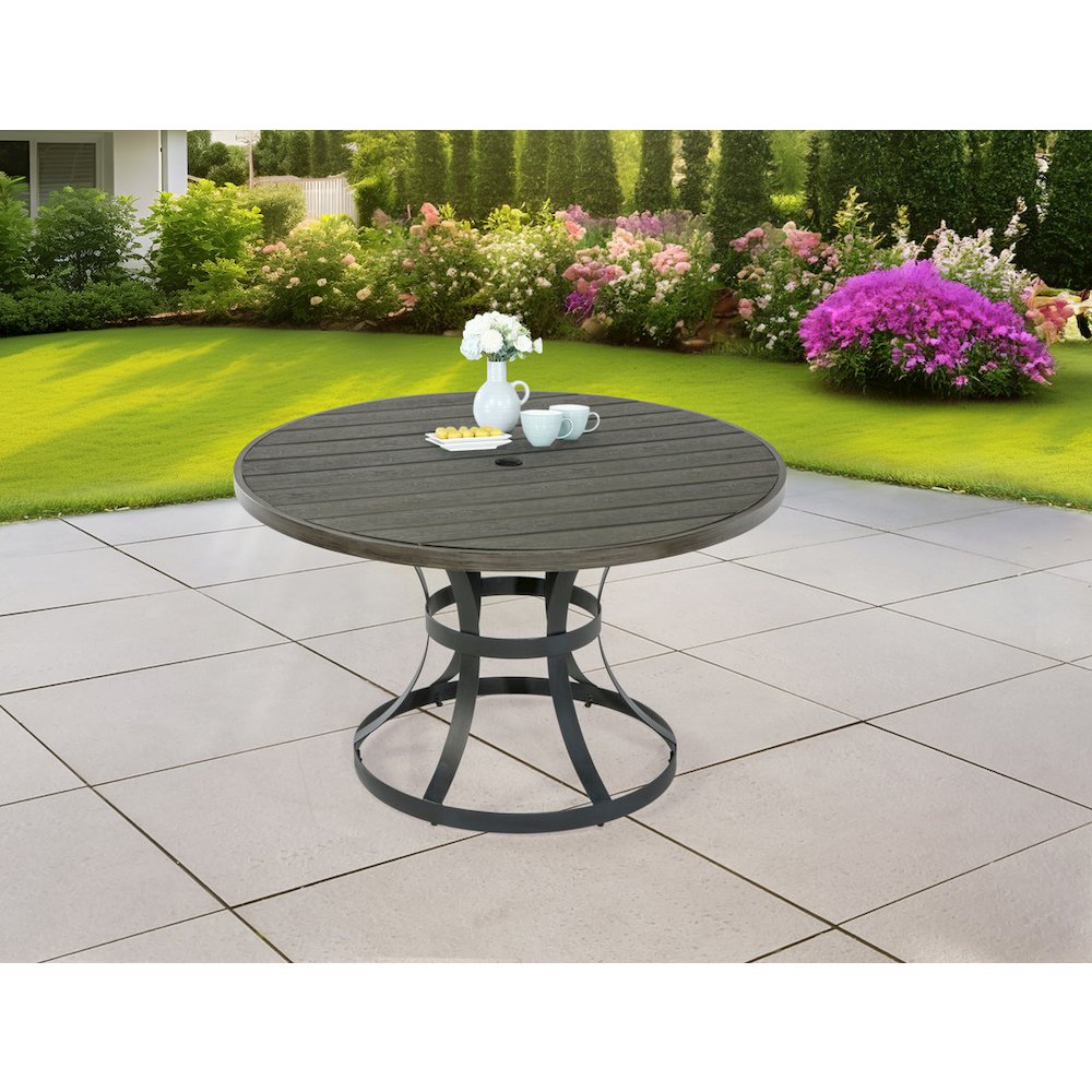 Gray steel outdoor patio dining table. Picture 3