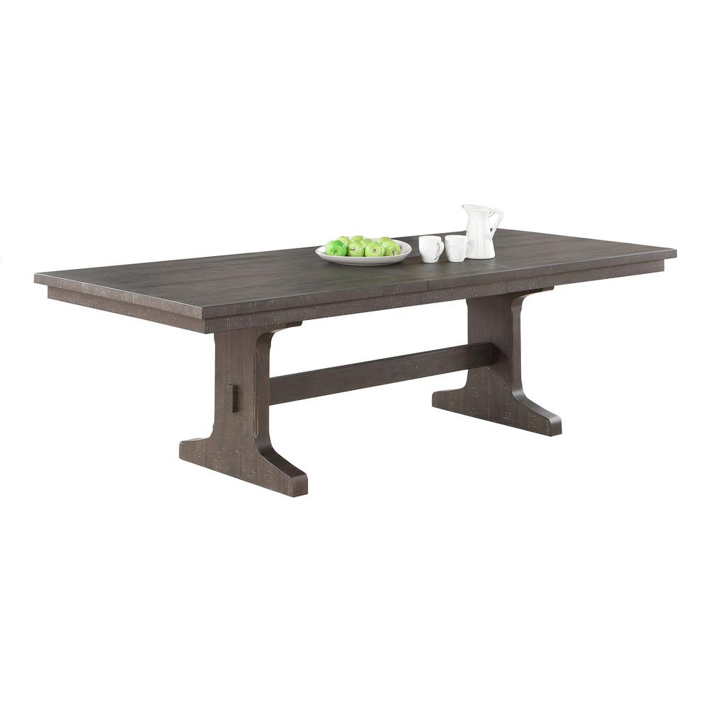 78" Extendable rustic brown wood dining table with pedestal. Picture 1