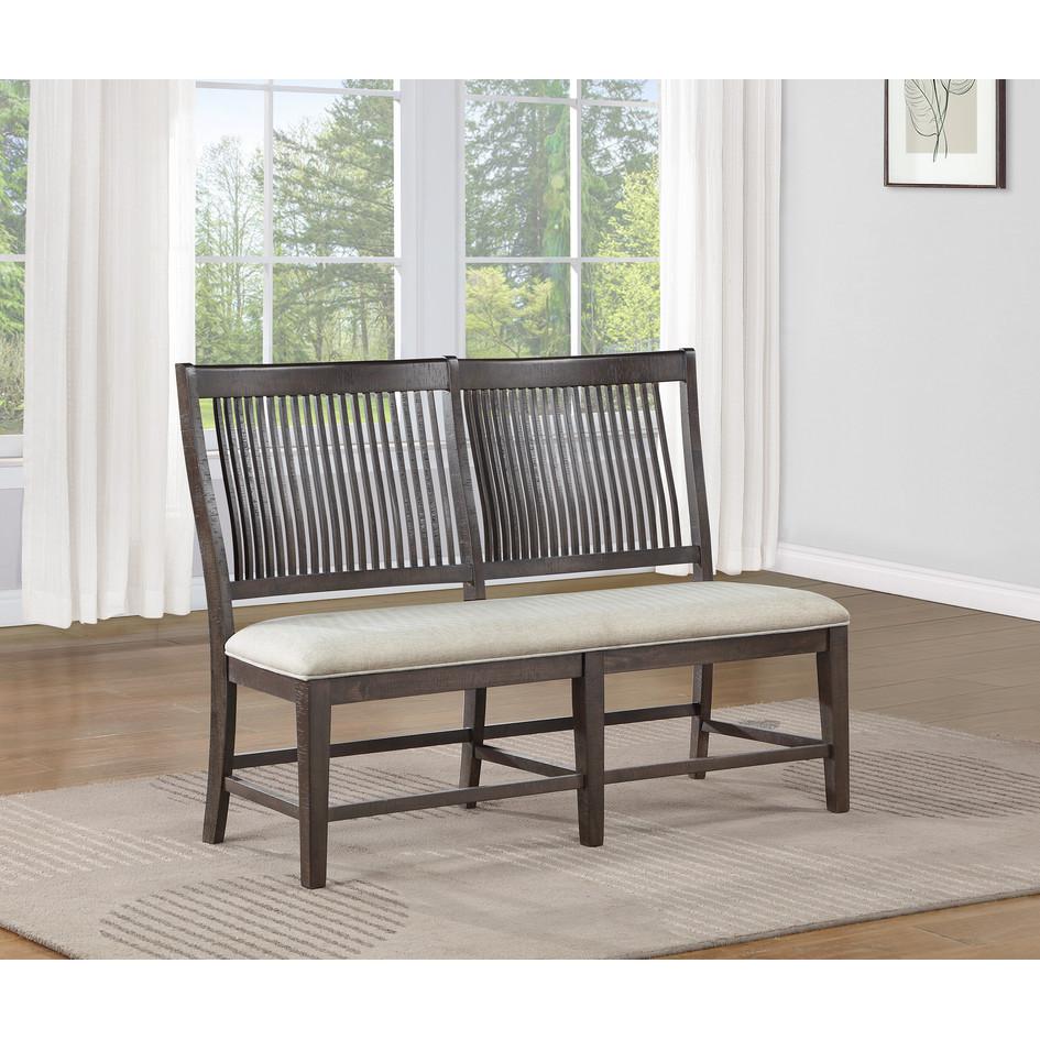 6 piece dining set with 4 beige linen side chairs and single side bench. Picture 4