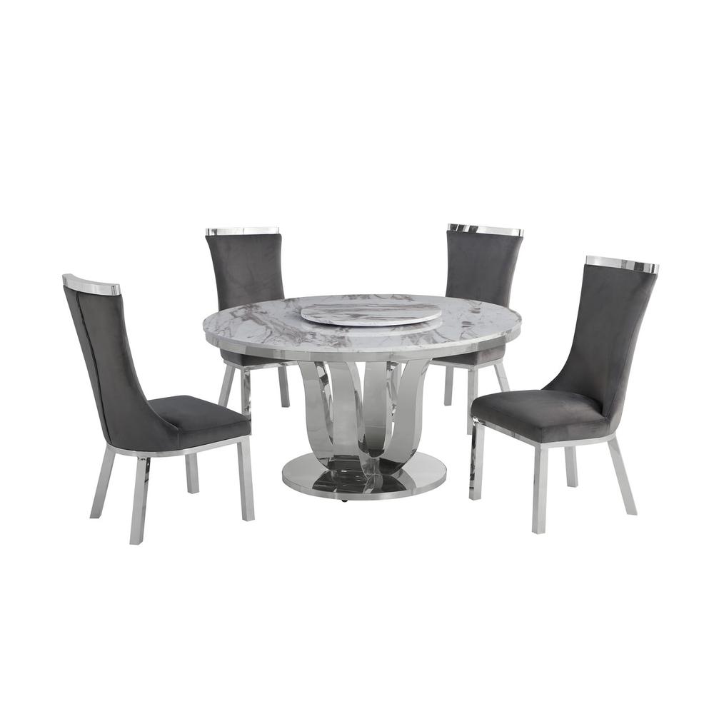 6pc dining set- Round table with lazy susan & 4 upholstered dining chairs. Picture 1