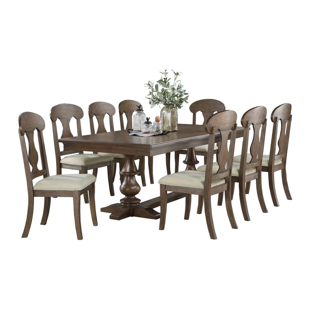 9pc traditional dining set in rustic oak color and an extandable dining table. Picture 1