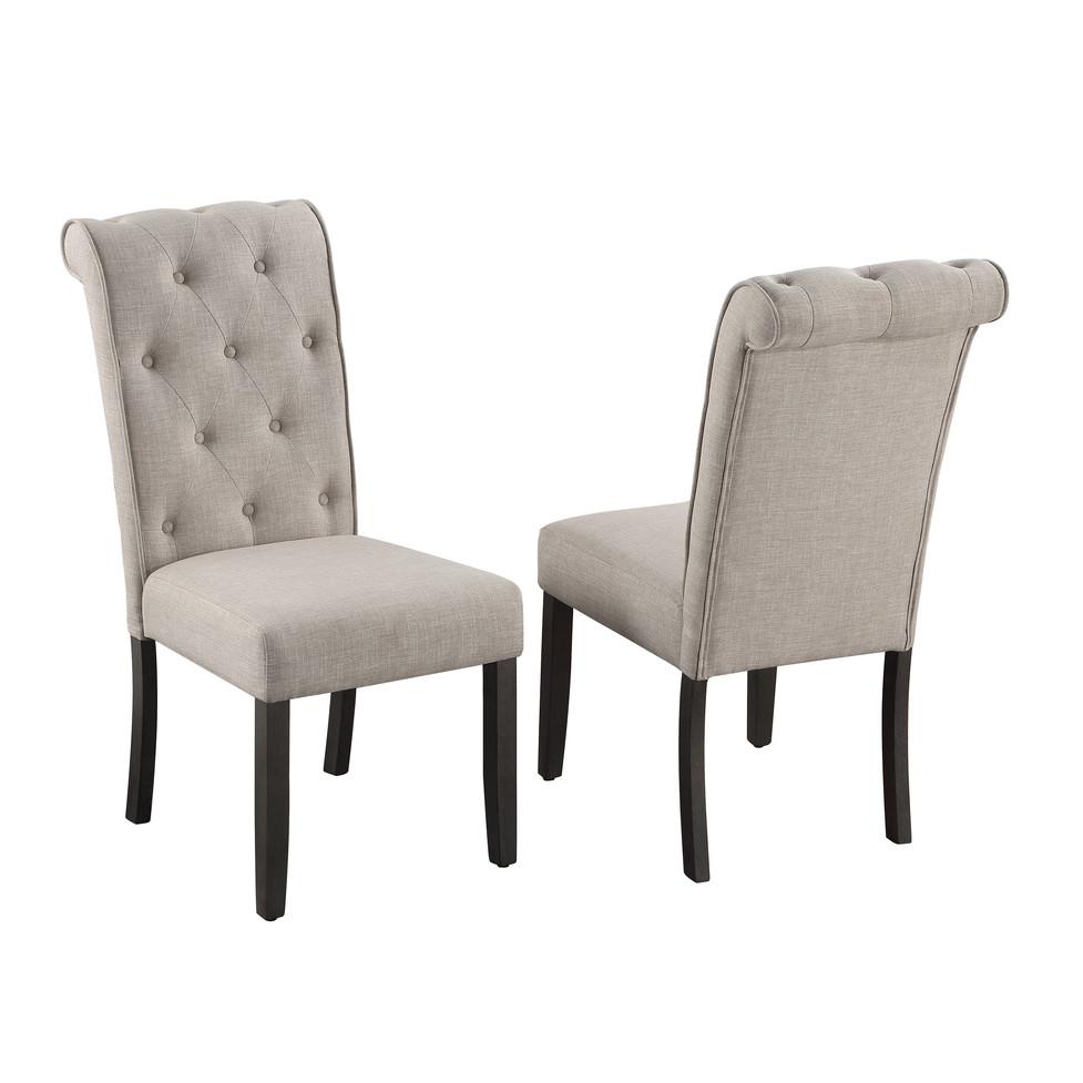 5pc Dining set, Faux Marble Wrap Table set with Beige linen dining chairs. Picture 5