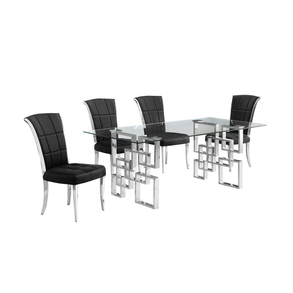 5-piece glam dining set with 4 black chairs and a 79" long glass  table. Picture 1