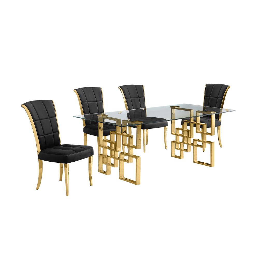 5-piece glam dining set with 4 black chairs and a 79" long glass  table. Picture 1