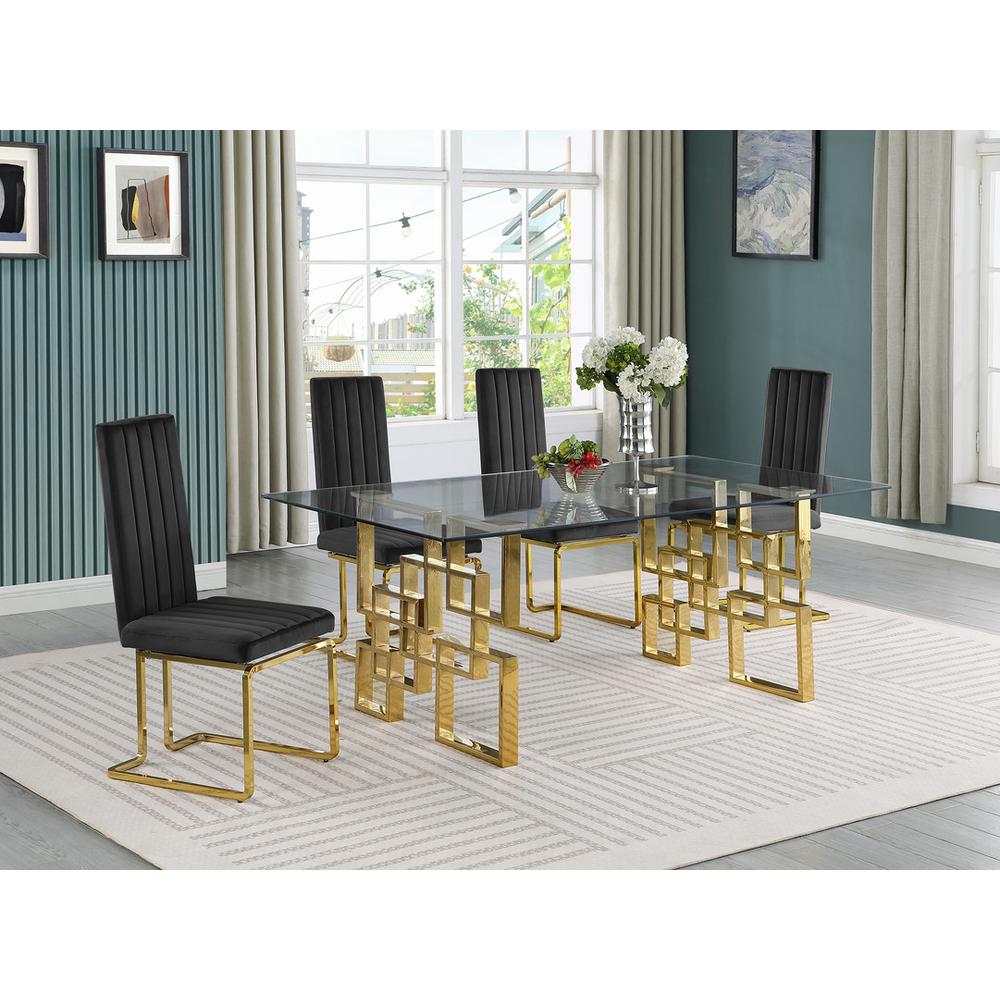 5-piece glam dining set with 4 Black chairs and one 79" glass  table. Picture 4