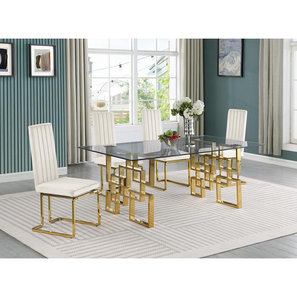 5-piece glam dining set with 4 cream chairs and one 79" glass  table. Picture 4