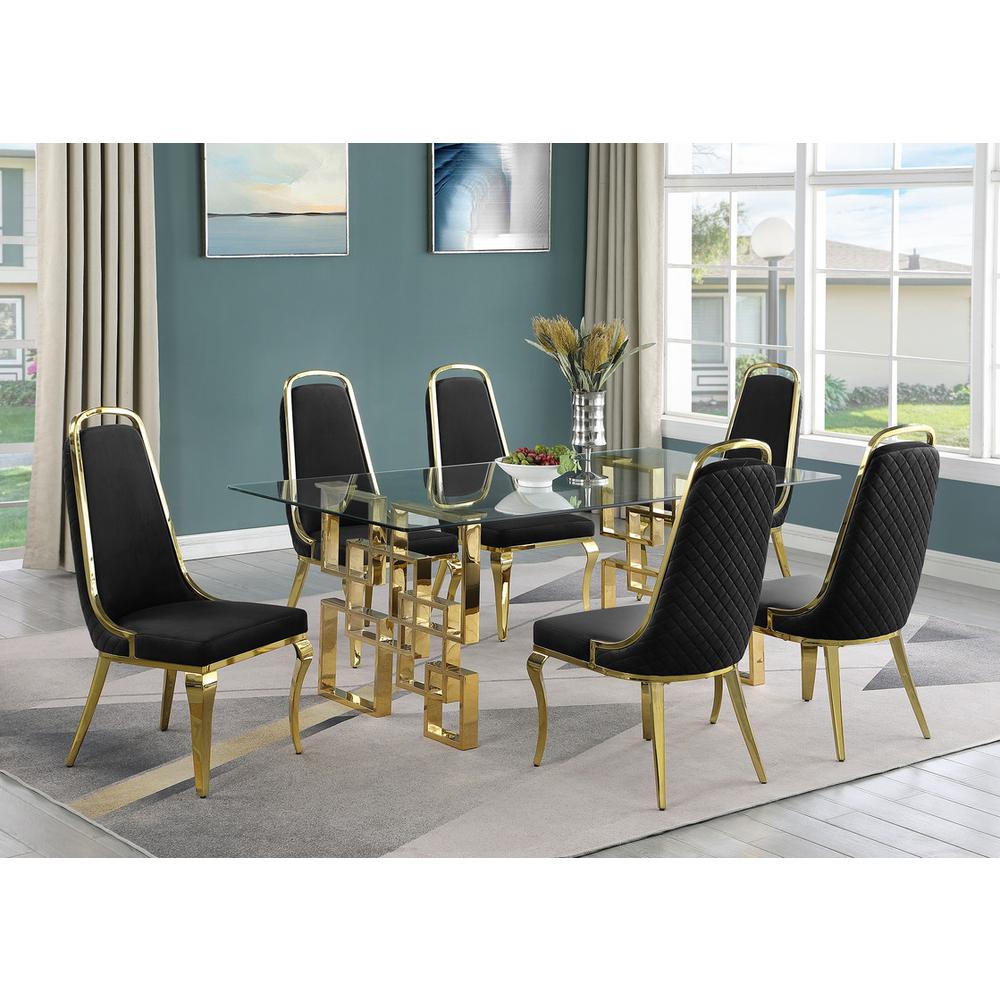 7-piece glam dining set with 6 Black side chairs and one 79" glass dining table. Picture 4
