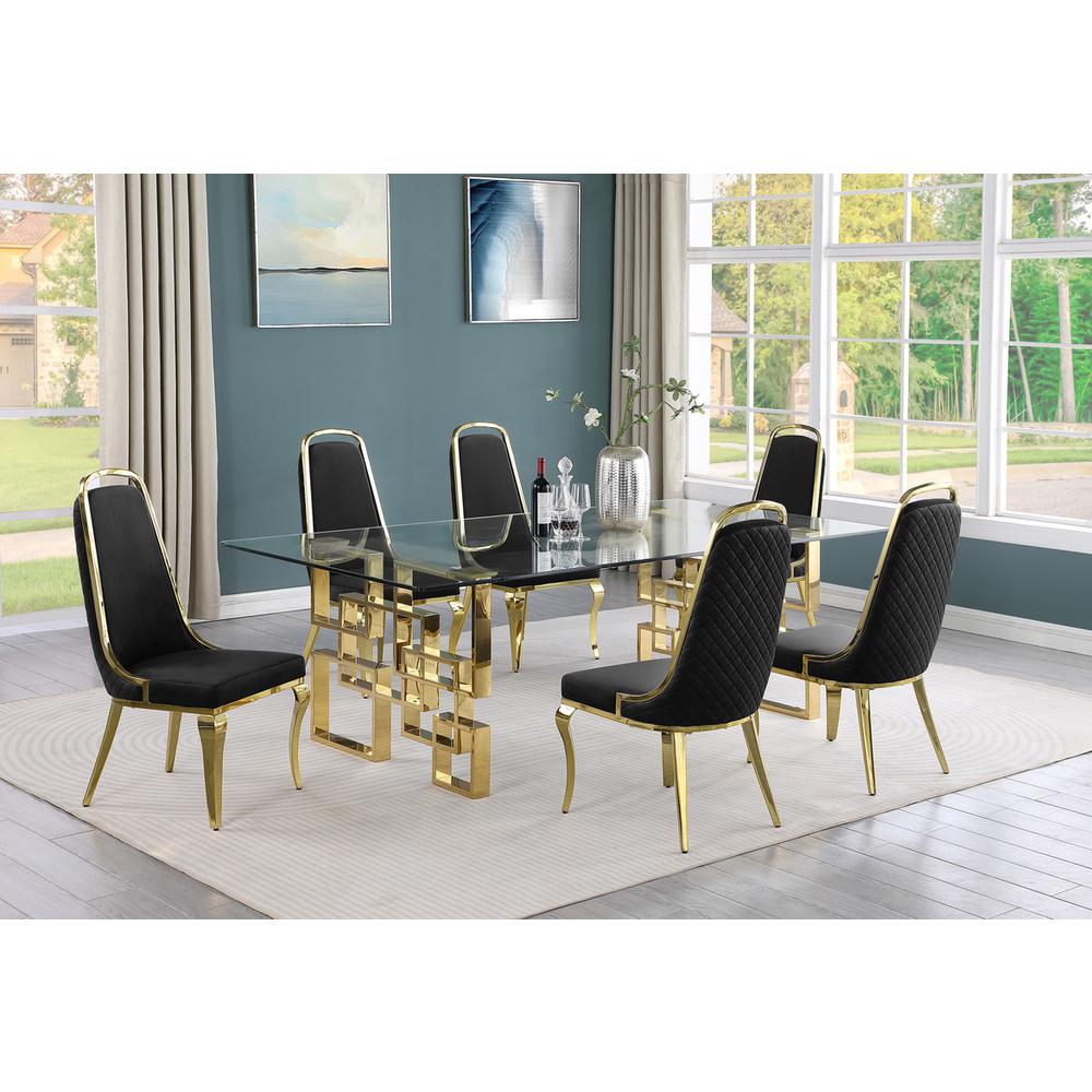 7-piece glam dining set with 6 Black side chairs and one 95" glass dining table. Picture 4